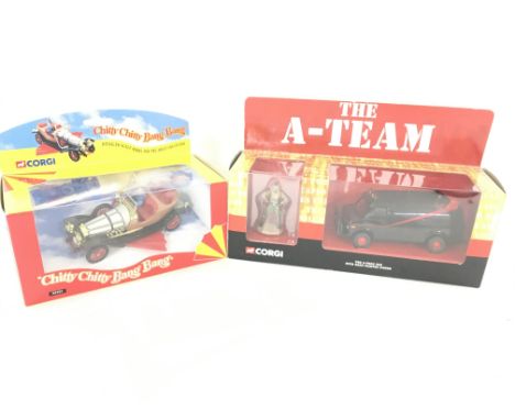 A Boxed Corgi Chitty Chitty Bang Bang (2002) and a A-Team Van with Mr T Figure.