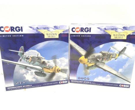 2 X Boxed Corgi Aviation Archive Aircraft 1:72 Scale. A Messerschmitt BF109G-6 #AA27103and a Messerschmitt BF109G-2. #AA27102