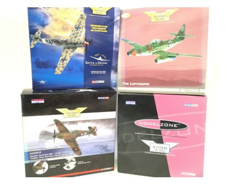 4 X Boxed Corgi Aviation Archive Diecast Models. Including a Messerschmitt BF-109 E #49204. A Hawker Hurricane #AA32019. A ME