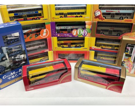 A Box Containing Corgi Buses including City Bus. A China Motor Bus Set. Etc.