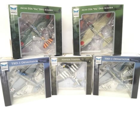 5 X Boxed Sky Max Model Aircraft. 1:72 Scale. Including 2 X AICHI D3A. 2 X TBD-1 Devastator. And A Hawker Tempest.(5).