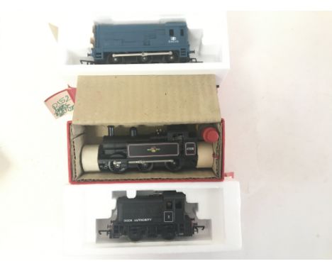 3 Boxed 00 Gauge Hornby Locos. A 0-4-0 Diesel Dock Shunter #R253. A 0-6-0 Class 3F Tank Loco Black #R.52 and a 0-6-0 Diesel E