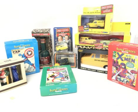 A Box Containing a Collection of Corgi Marvel and Only Fools and Horses Items.
