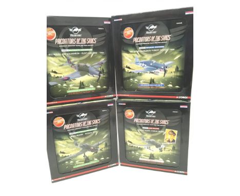 4 X Boxed Corgi Predators Of the Skies. A Grumman Avenger. A Grumman Hellcat F6F-3. A Junkers Ju87D-3 Stuka and a Junkers JU8
