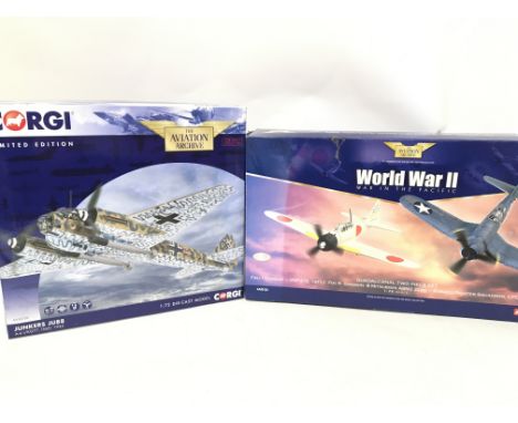 A Boxed Corgi Aviation Archive Junkers JU88 #AA36709. And a Guadalcanal Two Piece Set #AA99120. Both 1:72 Scale.(2).