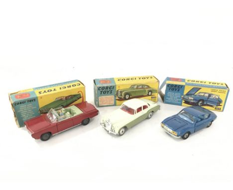 3 X Corgi Vehicles including a Chrysler Imperial #246. A Bentley Continental Sports Saloon #224 and a Lancia Fulvia #332.