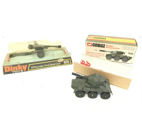 A Boxed Dinky 6 Pounder Ant-Tank Gun #625. (box Damaged) and a Corgi Saladin Armoured Car. #906.