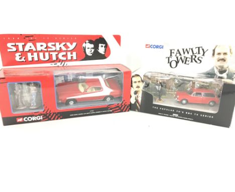 A Boxed Corgi Starsky and Hutch Ford Gran Torino and a Faulty Towers Mini.
