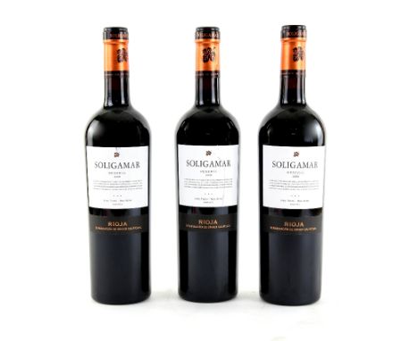 Three bottles of Soligamar Reserva Rioja, 2009 vintage red wine 
