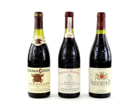 Three bottles of Chateauneuf Du Pape red wine, one Raymond Lebeau 1991 vintage. One Domaine de Cabrieres 1982 vintage. One Ch