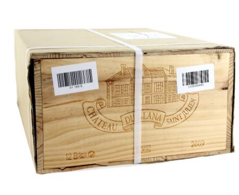 Twelve bottles of Chateau du Galana Saint Julien, 2009 vintage red wine, in original wooden case