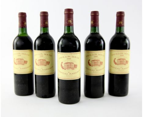 Five bottles of Chateau Margaux Pavillon rouge 1988 vintage red wine (5)