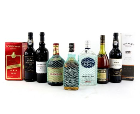 Sixteen bottles of various spirits and port including Remy Martin Champagne Cognac and Taylors Late Bottled 2003 vintage port