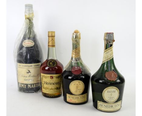 Four bottles of cognac comprising one magnum of Remy Martin Fine Champagne Cognac V.S.O.P, two bottles of  Benedictine DOM Le