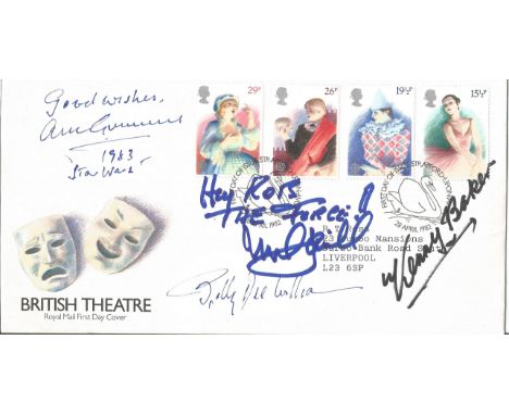 Movies Star Wars British Theatre FDC signed by Alec Guinness, Mark Hamill, Kenny Baker and Billy Dee Williams PM Stratford Up