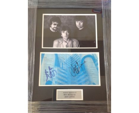 Music Bev Bevan and Jeff Lynne 18x24 overall framed signature piece including 11x7 b/w photo, 12x7 signed album sleeve and au