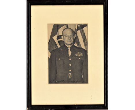 History Dwight Eisenhower 9x7 overall framed signature piece includes 5x3 b/w signed photo mounted pictured in US ARMY unifor