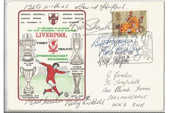 Football Liverpool V Stromsgodset 1972 73 Fdc Signed By Billy Liddell Bill Shankly Bob Paisley