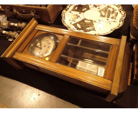 Walnut cased chiming wall clock with key and pendulum 