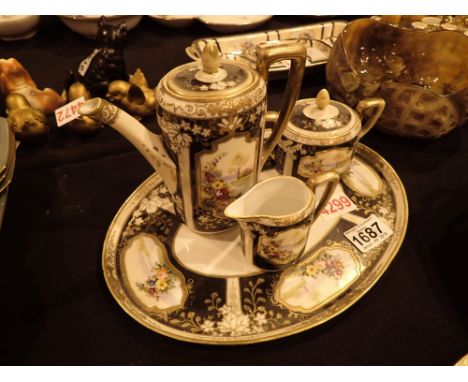 Noritake coffee set and tray hand painted with gilt decoration CONDITION REPORT: Coffee pot has repair to handle, gilding los