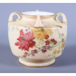 An early 20th century Royal Worcester blush ivory porcelain vase, shape number 991, with four lug