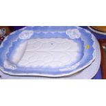A late Victorian blue and white pottery meat plate, bearing impressed marks to base, together with a