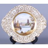 A 19th century Stevenson & Hancock Derby porcelain plate, the central panel painted by H S