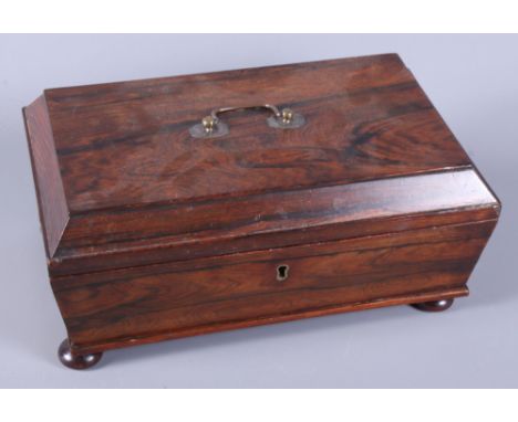 A rosewood tea caddy containing a number of specimen hardstone eggs, etc