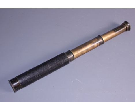 A brass "Hawk 18x" three-draw telescope, by Broadhurst Clarkson