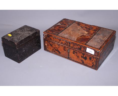 An early 19th century Anglo-Indian inlaid walnut and tortoiseshell writing box, opening to reveal fitted interior and compart