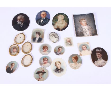 A quantity of 19th century and later portrait miniatures of ladies and gentlemen, mainly on ivory, some signed and annotated,