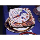 A 19th century Derby "Tree" pattern oval meat plate and side plate, a Wedgwood plate decorated