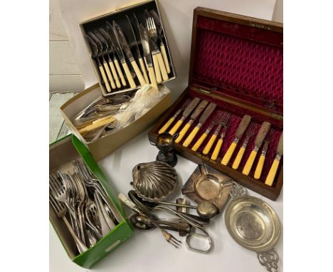 A large selection of silver plated items and flatware
