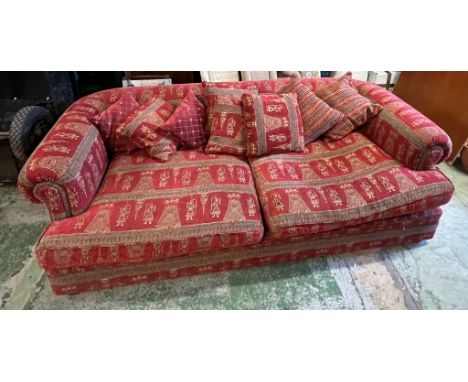 A Duresta large deep red sofa with back cushions (H76cm W240cm D130cm SH49cm)