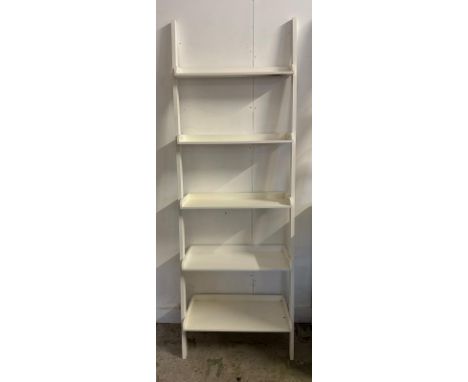 A white five tier ladder shelving wall rack (H198cm W68cm D36cm)