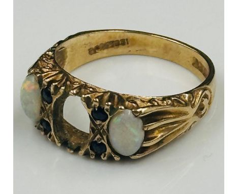 A 9ct AF opal ring, approximate size P and weight 3.8g 