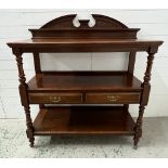 A mahogany serving trolley, three tier buffet with two drawers (H137cm W125cm D51cm)