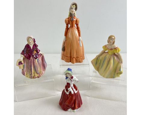 4 small ceramic figurines. Royal Worcester "Rendezvous", Royal Doulton HN3212 "Christmas Morn" and 2 unmarked hand painted fi