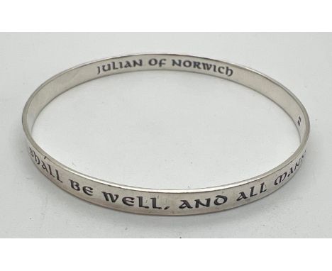 A 925 silver bangle with Julian of Norwich passage engraved to outside " All Shall Be Well, And All Shall Be Well, And All Ma