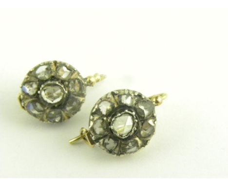 A PAIR OF ANTIQUE CONTINENTAL ROSE DIAMOND EARRINGS, IN GOLD WITH WIRE LOOPS