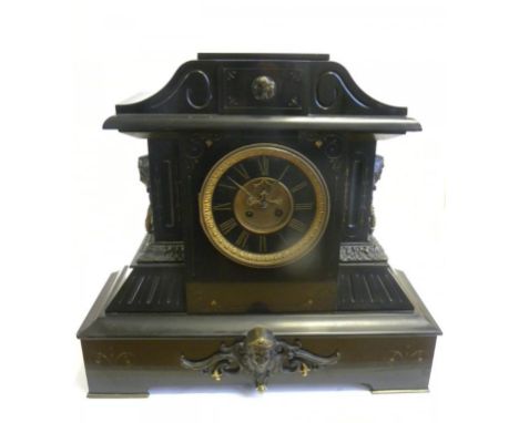 A 19TH C BELGE NOIR MANTLE CLOCK