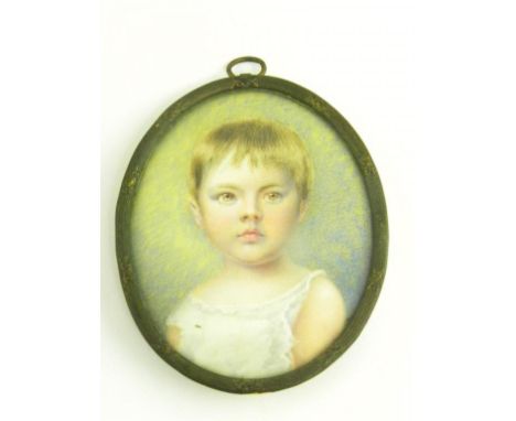 ENGLISH SCHOOL, C1900 PORTRAIT MINIATURE OF A YOUNG CHILD, IVORY, OVAL, GILTMETAL FRAME