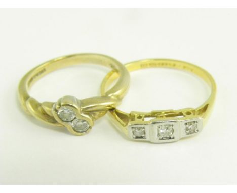 A DIAMOND RING IN 22CT GOLD AND ANOTHER DIAMOND RING, IN GOLD, 4.9G