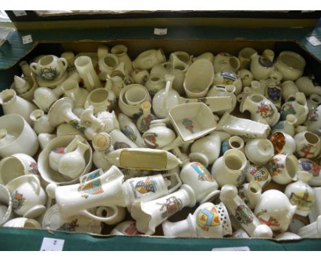 A COLLECTION OF W H GOSS CRESTED CHINA TO INCLUDE MODEL OF NORWEGIAN HORSE SHAPED BEER BOWL, CREEL, SWISS MILK POT AND COVER,