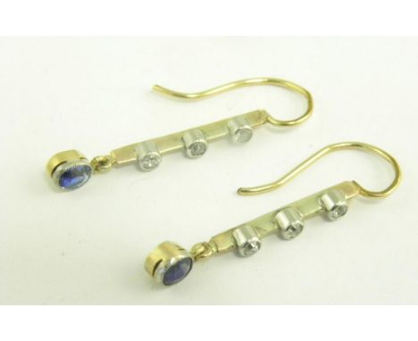 A PAIR OF SAPPHIRE AND DIAMOND INLINE EARRINGS, WIRE LOOPS