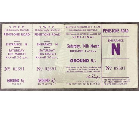 An unused FA CUP semi final ticket 1964, West Ham v Manchester United