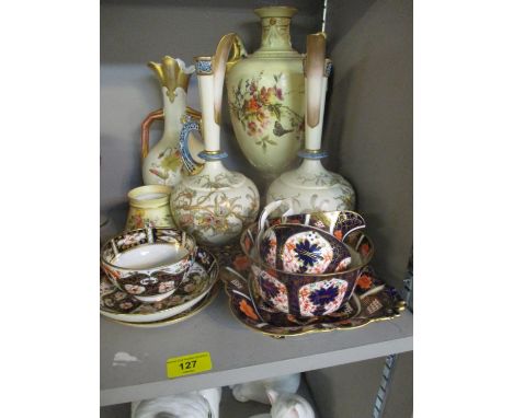 19th century ceramics to include a pair of Royal Worcester and various vases, A/F, Royal Crown Derby sugar bowl and cream jug