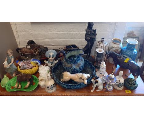 A Melba ware model of a brown horse, a wash and bowl set, a Nao figure, Beswick and other ceramics, Location: RWB 