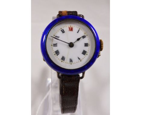 SILVER & GUILLOCHE ENAMEL LADIES WRISTWATCH. 925 silver continental ladies wristwatch with guilloche enamel bezel, import mar