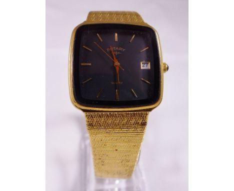 ROTARY WRISTWATCH. Gold plated gents rotary quartz wristwatch with black face to dial